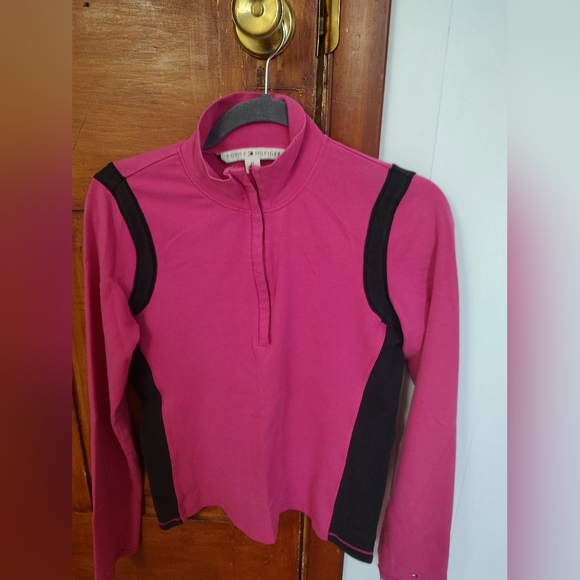 Tommy Hilfiger Hot Pink and Black Quarter-Zip Long Sleeve Top - Picture 3 of 4